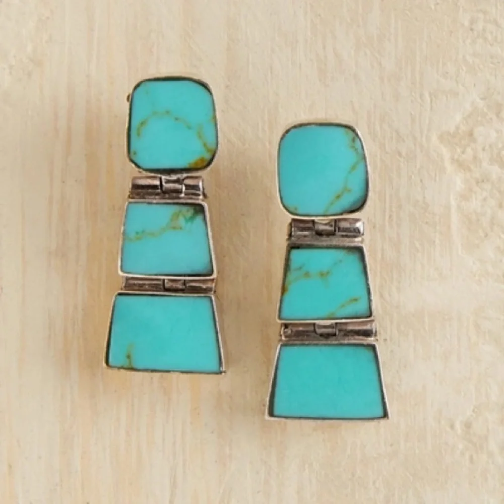 Vintage hand-cut Chilean Turquoise 925 silver earring and necklace set - Picture 9 of 10
